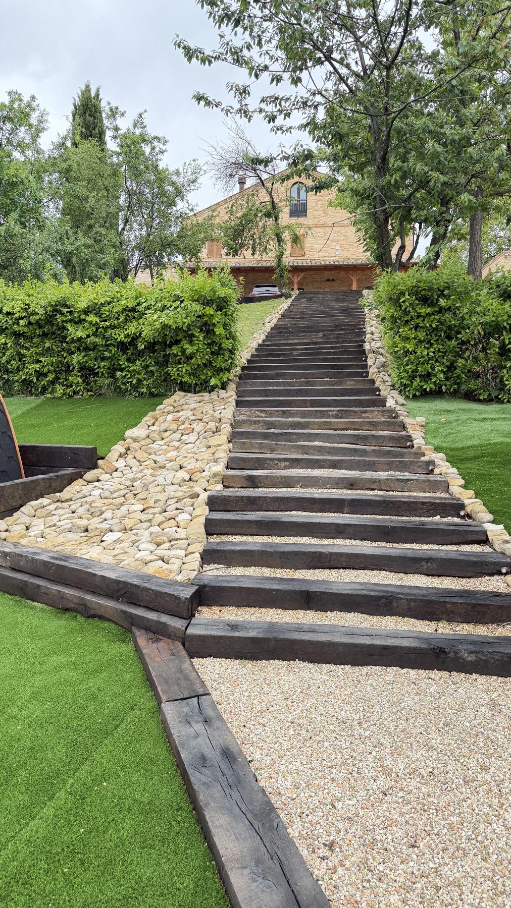 Timber steps through the garden
