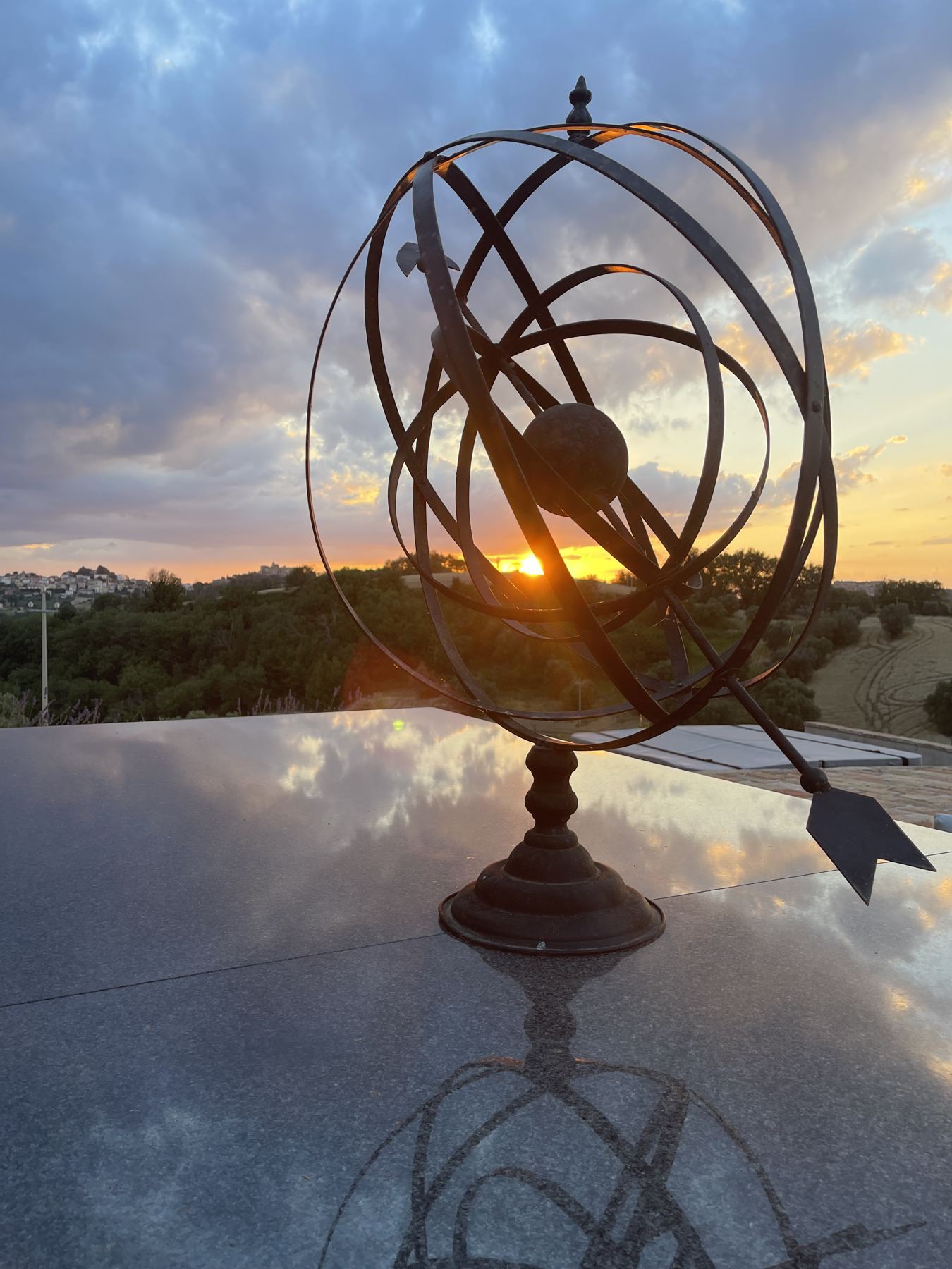 The armillary sundial at sunset